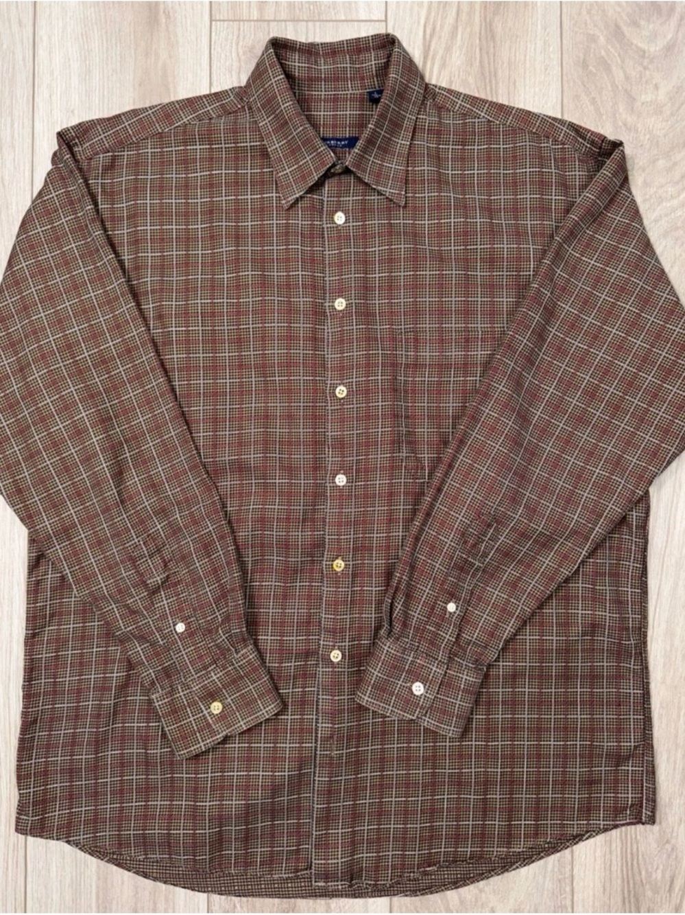 Burberry London Shirt Mens Brown Check Plaid Long Sleeve  Made in USA